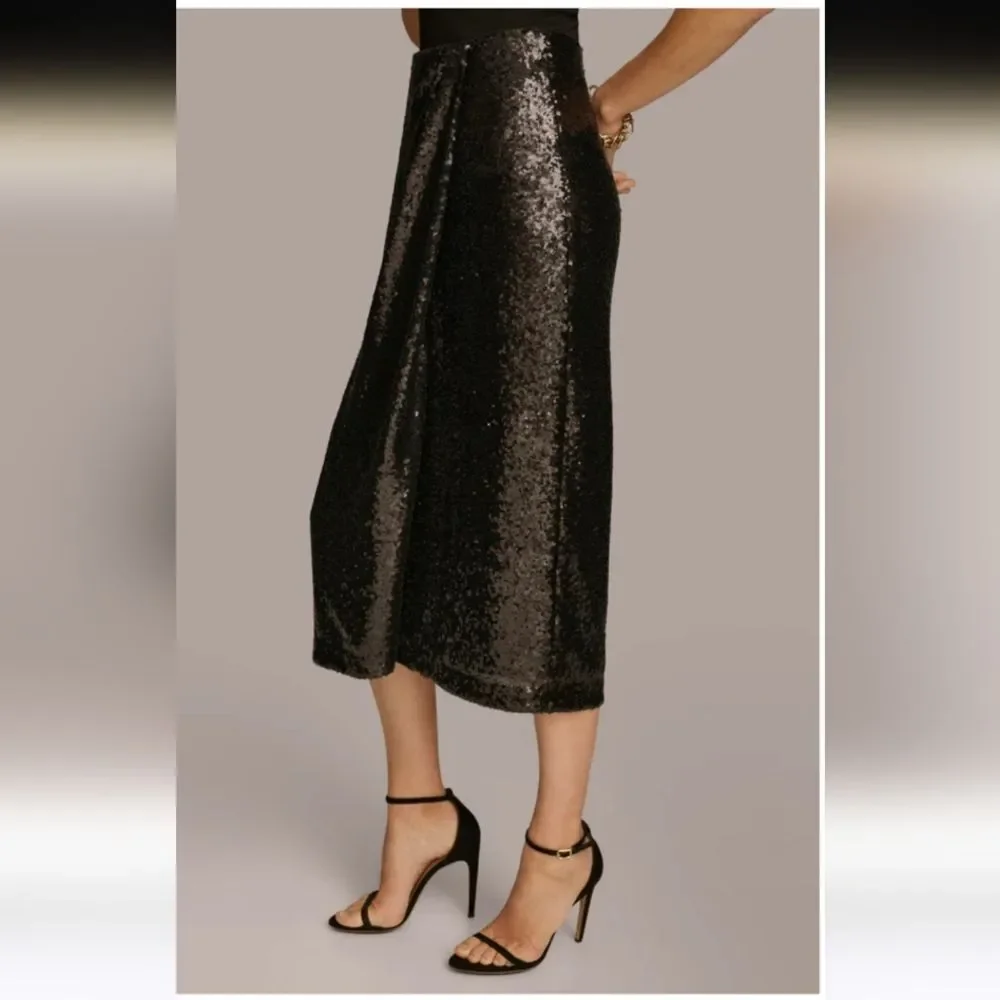 Donna Karan Sequin Faux Wrap Skirt - Picture 4 of 5